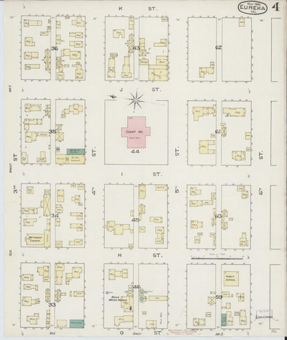 Sanborn Fire Insurance Map from Eureka, Humboldt County, California (1886), Sheet #0004 - Complete Map Set gallery image, historic Sanborn map, vintage wall art, California California