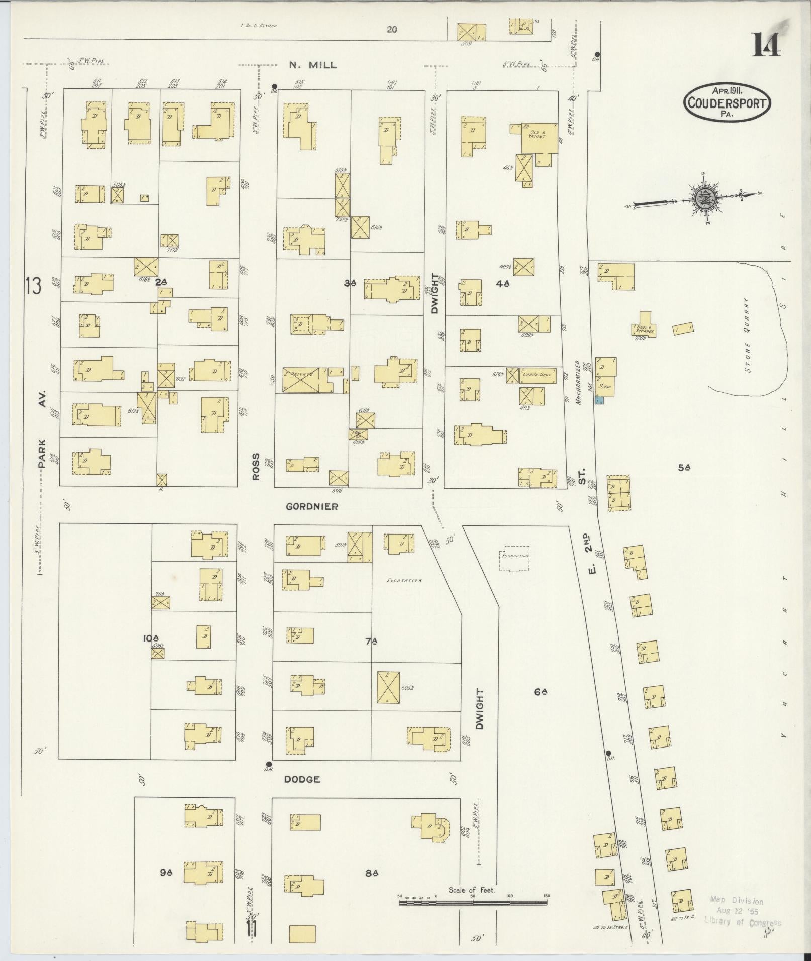 Sanborn Fire Insurance Map from Coudersport, Potter County, Pennsylvania (1911), Sheet #0014 - Historic Sanborn Fire Insurance Map Print, vintage old map wall art, antique decor, genealogy gift, Pennsylvania Pennsylvania map