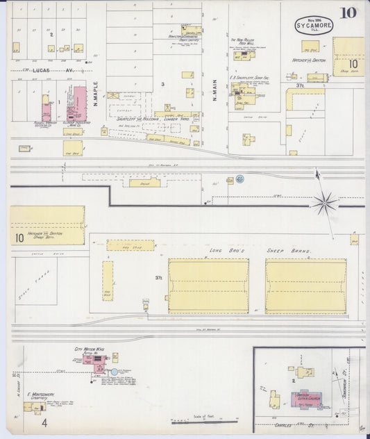 Sanborn Fire Insurance Map from Sycamore, De Kalb County, Illinois (1896), Sheet #0010 - Historic Sanborn Fire Insurance Map Print, vintage old map wall art, antique decor, genealogy gift, Illinois Illinois map