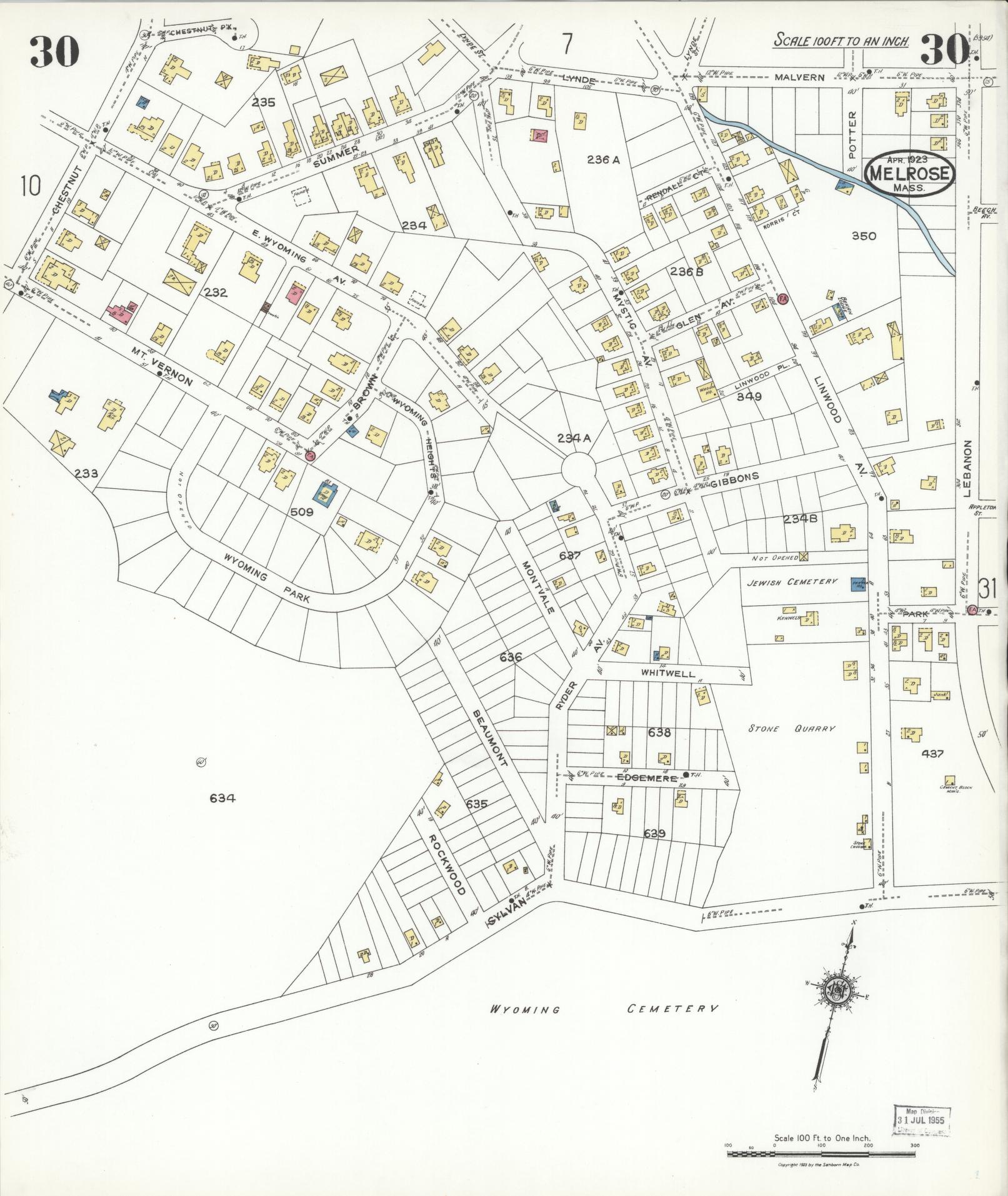 Sanborn Fire Insurance Map from Melrose, Middlesex County, Massachusetts (1923), Sheet #0030 - Complete Map Set gallery image, historic Sanborn map, vintage wall art, Massachusetts Massachusetts