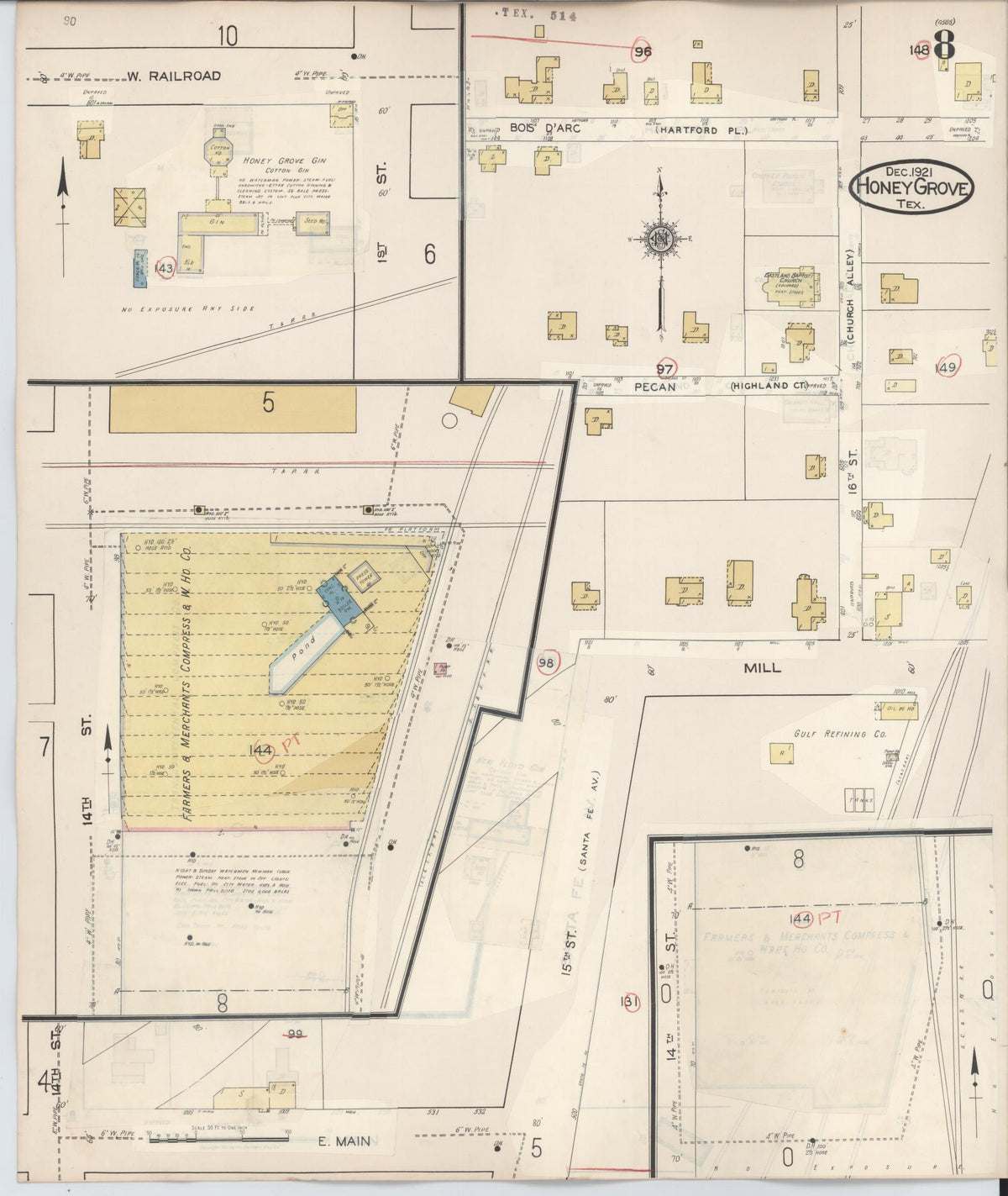 Sanborn Fire Insurance Map from Honey Grove, Fannin County, Texas (1943), Sheet #0008 - Complete Map Set gallery image, historic Sanborn map, vintage wall art, Texas Texas