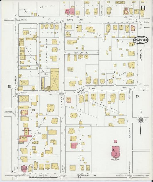 Sanborn Fire Insurance Map from Jonesboro, Craighead County, Arkansas (1919), Sheet #0011 - Historic Sanborn Fire Insurance Map Print, vintage old map wall art, antique decor, genealogy gift, Arkansas Arkansas map