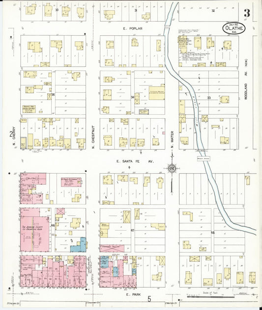 Sanborn Fire Insurance Map from Olathe, Johnson County, Kansas (1912), Sheet #0003 - Historic Sanborn Fire Insurance Map Print, vintage old map wall art, antique decor, genealogy gift, Kansas Kansas map