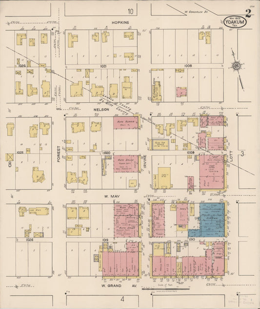 Sanborn Fire Insurance Map from Yoakum, De Witt And Lavaca Counties, Texas (1922), Sheet #0002 - Historic Sanborn Fire Insurance Map Print, vintage old map wall art, antique decor, genealogy gift, Texas Texas map