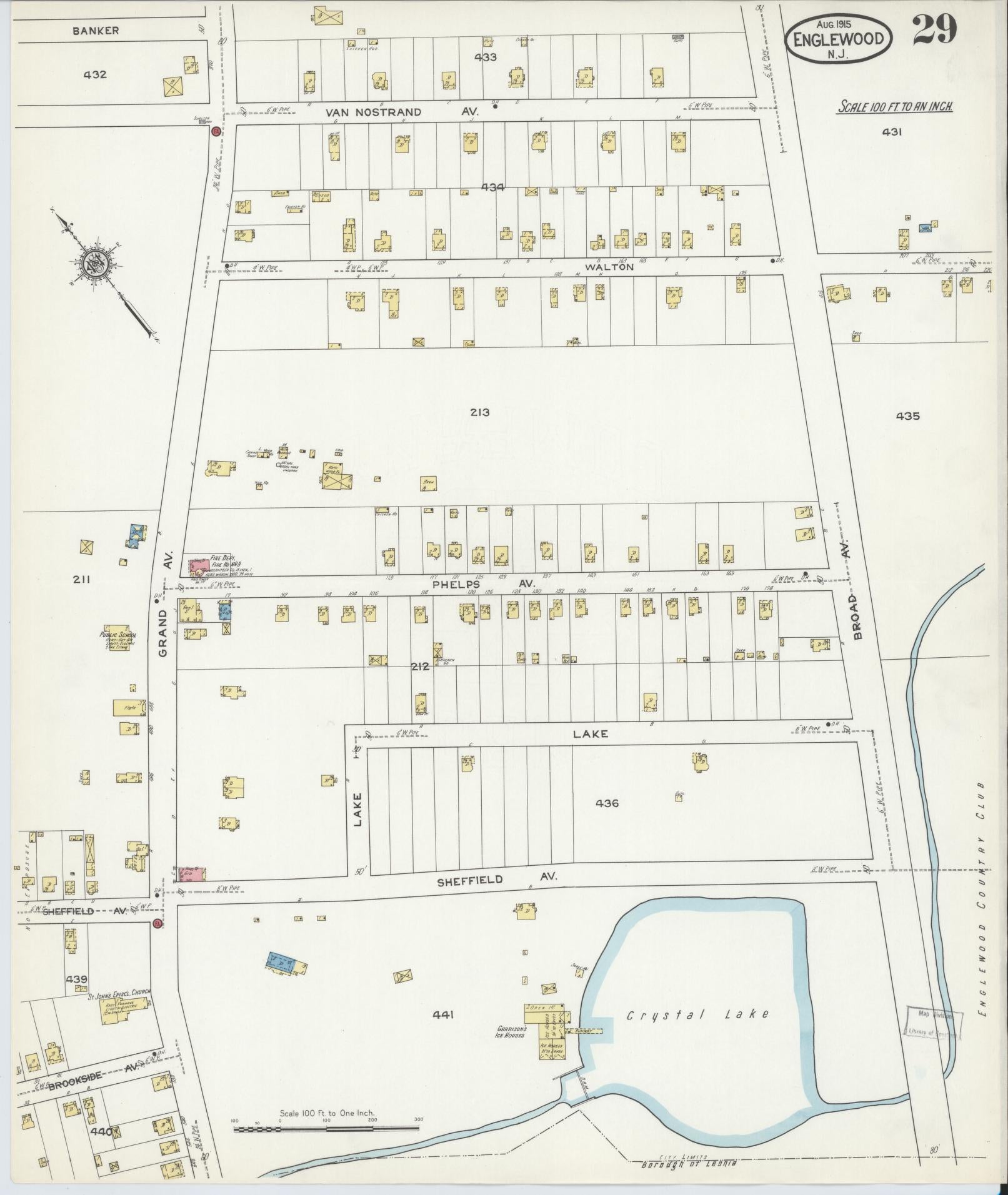 Sanborn Fire Insurance Map from Englewood, Bergen County, New Jersey (1915), Sheet #0029 - Complete Map Set gallery image, historic Sanborn map, vintage wall art, New Jersey New Jersey