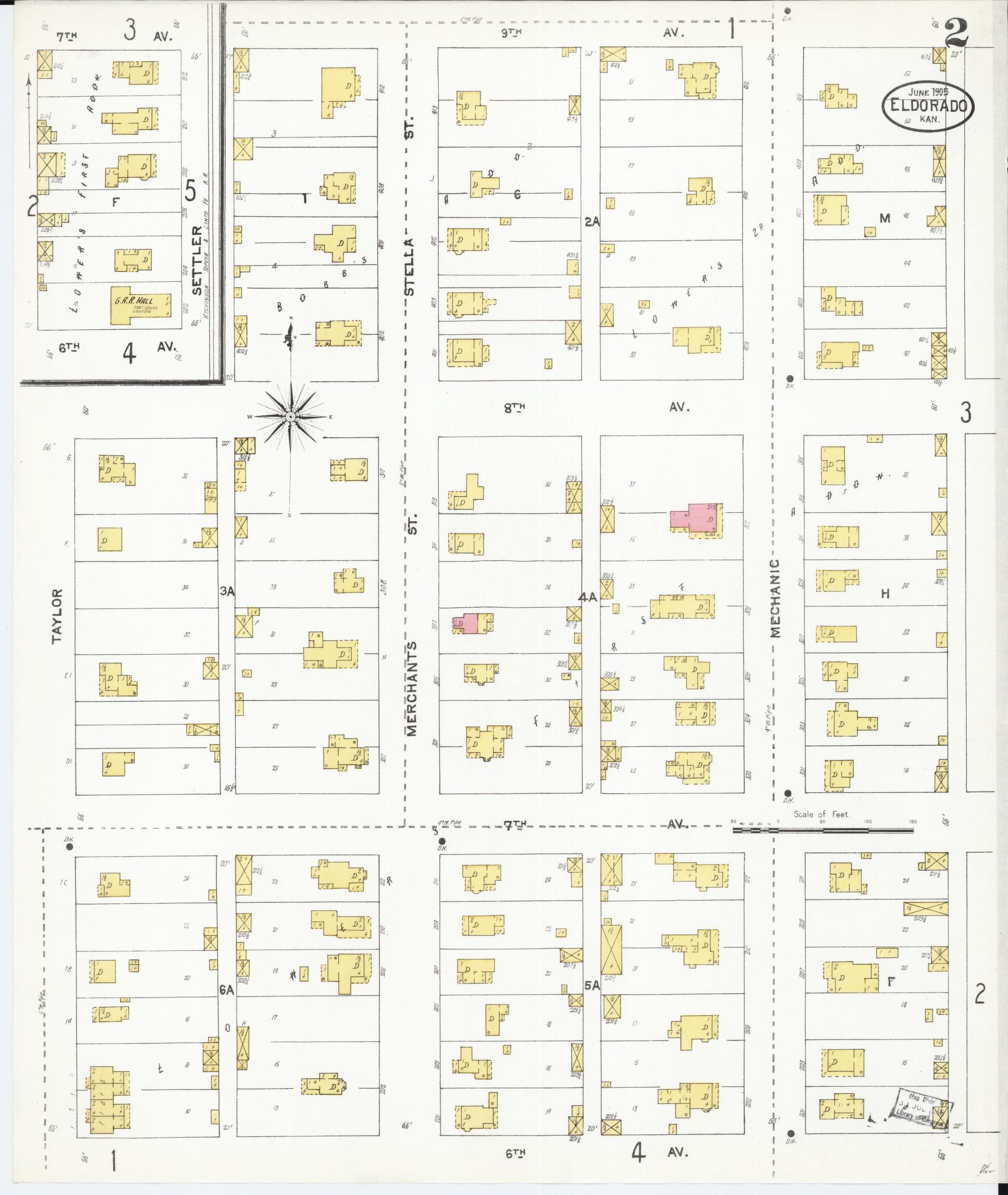 Sanborn Fire Insurance Map from El Dorado, Butler County, Kansas (1905), Sheet #0002 - Historic Sanborn Fire Insurance Map Print, vintage old map wall art, antique decor, genealogy gift, Kansas Kansas map