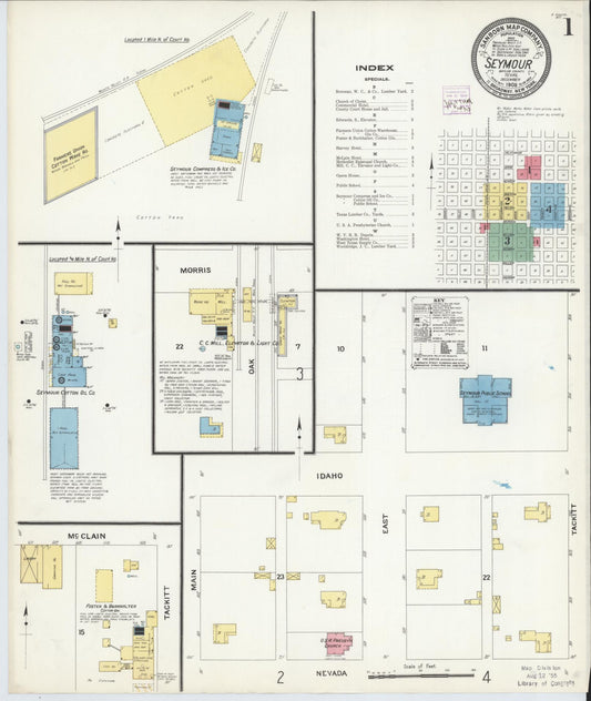 Sanborn Fire Insurance Map from Seymour, Baylor County, Texas (1908), Sheet #0001 - Complete Map Set gallery image, historic Sanborn map, vintage wall art, Texas Texas