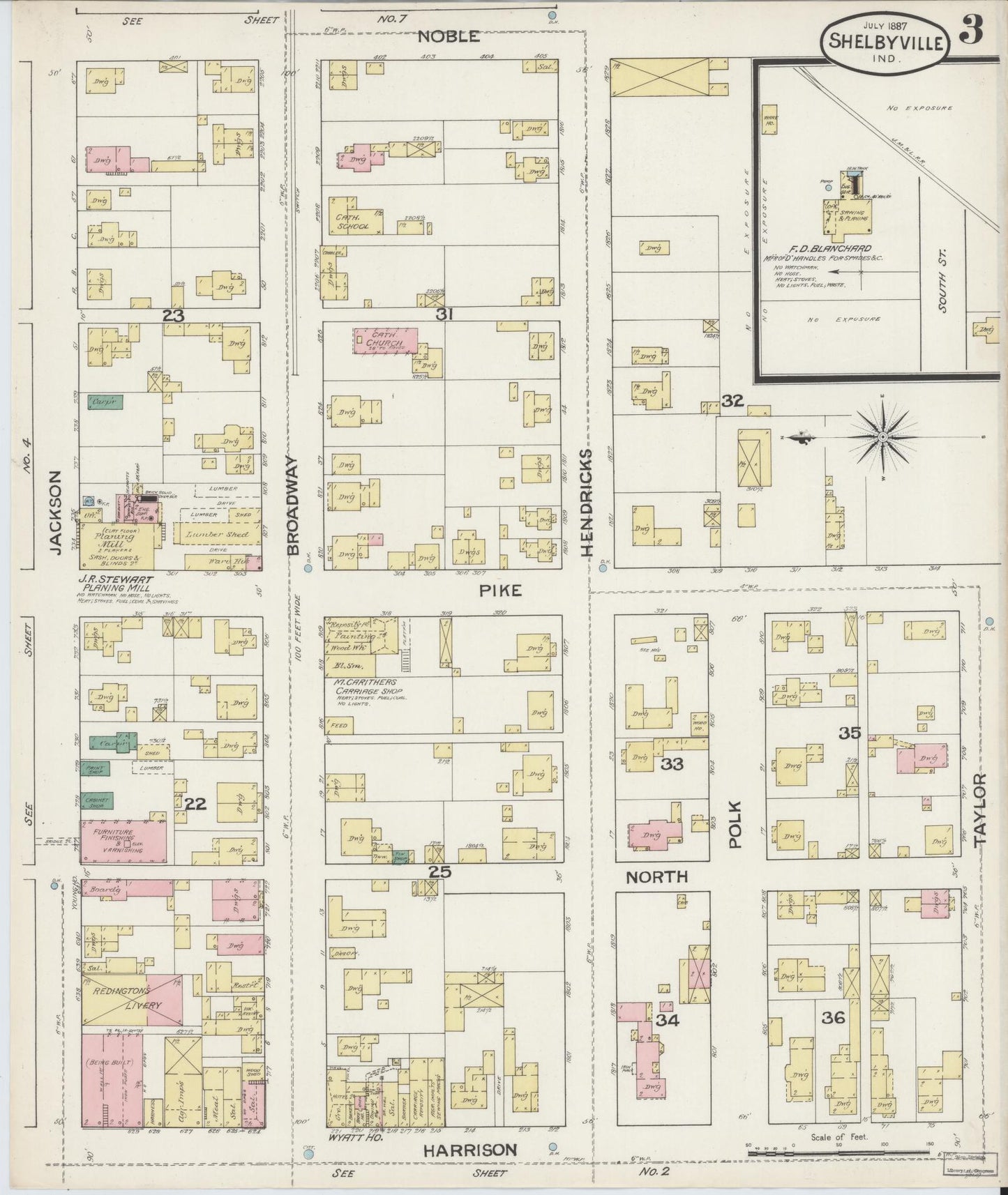 Sanborn Fire Insurance Map from Shelbyville, Shelby County, Indiana (1887), Sheet #0003 - Complete Map Set gallery image, historic Sanborn map, vintage wall art, Indiana Indiana