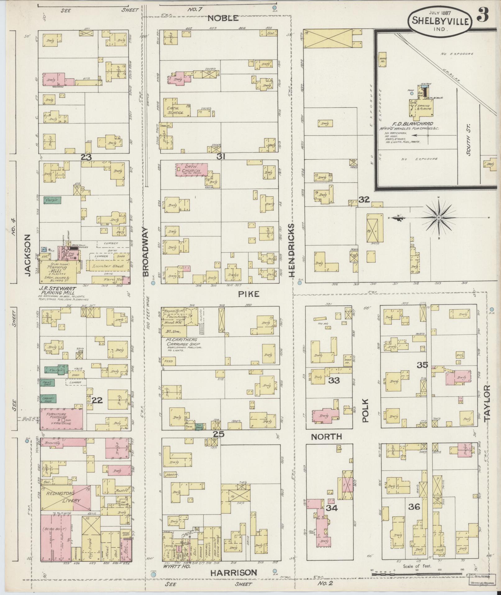 Sanborn Fire Insurance Map from Shelbyville, Shelby County, Indiana (1887), Sheet #0003 - Complete Map Set gallery image, historic Sanborn map, vintage wall art, Indiana Indiana