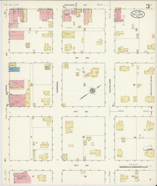 Sanborn Fire Insurance Map from Dillon, Dillon County, South Carolina (1913), Sheet #0003 - Historic Sanborn Fire Insurance Map Print, vintage old map wall art, antique decor, genealogy gift, South Carolina South Carolina map
