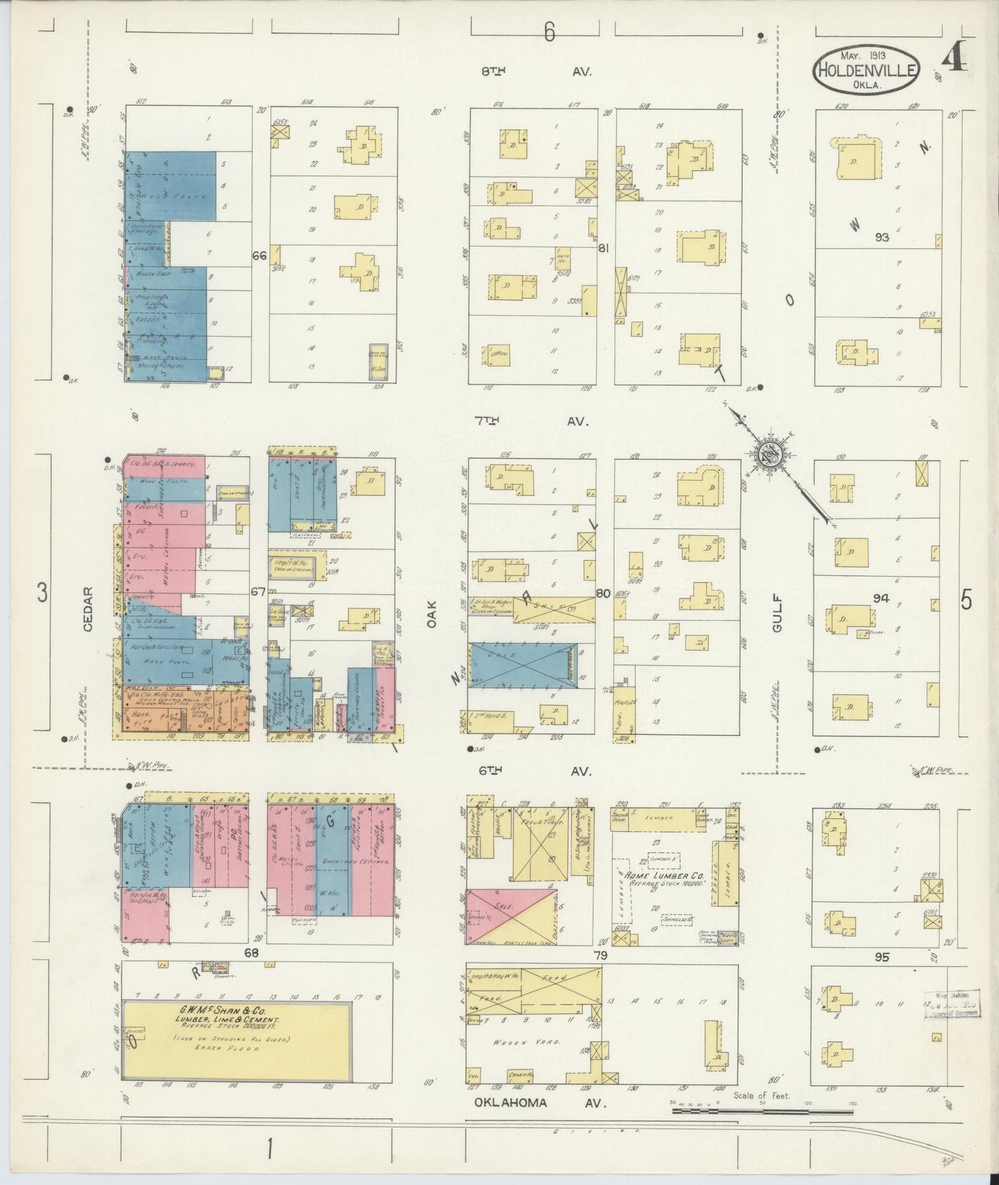 Sanborn Fire Insurance Map from Holdenville, Hughes County, Oklahoma (1913), Sheet #0004 - Complete Map Set gallery image, historic Sanborn map, vintage wall art, Oklahoma Oklahoma