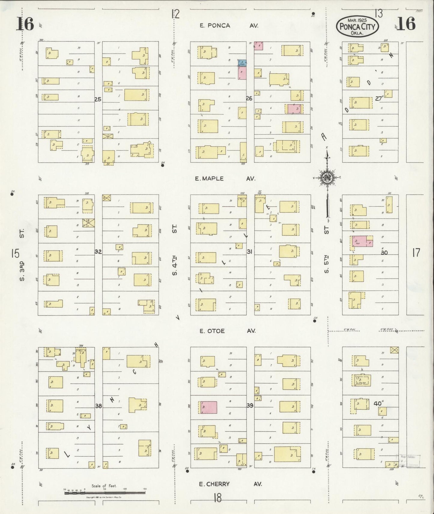 Sanborn Fire Insurance Map from Ponca City, Kay County, Oklahoma (1925), Sheet #0016 - Historic Sanborn Fire Insurance Map Print, vintage old map wall art, antique decor, genealogy gift, Oklahoma Oklahoma map