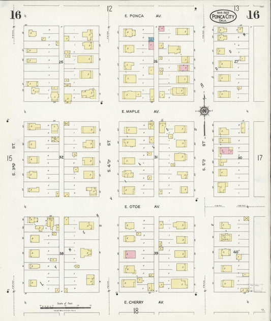 Sanborn Fire Insurance Map from Ponca City, Kay County, Oklahoma (1925), Sheet #0016 - Historic Sanborn Fire Insurance Map Print, vintage old map wall art, antique decor, genealogy gift, Oklahoma Oklahoma map