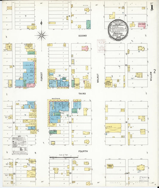 Sanborn Fire Insurance Map from Douglass, Butler County, Kansas (1899), Sheet #0001 - Complete Map Set gallery image, historic Sanborn map, vintage wall art, Kansas Kansas