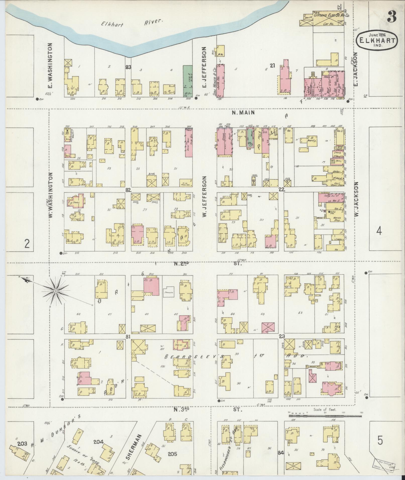 Sanborn Fire Insurance Map from Elkhart, Elkhart County, Indiana (1896), Sheet #0003 - Complete Map Set gallery image, historic Sanborn map, vintage wall art, Indiana Indiana