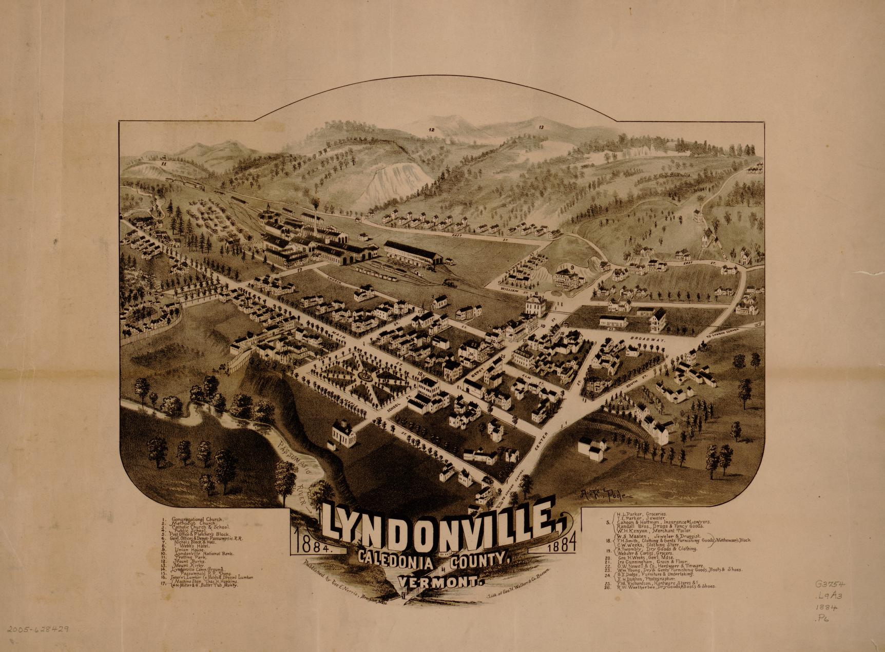 Lyndonville, Caledonia County, Vermont, 1884. (1884) – Historic Bird’s-Eye View Panorama Print