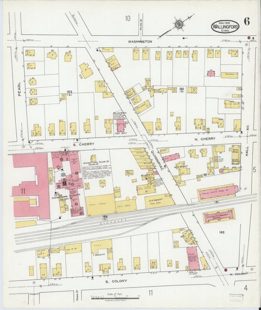 Sanborn Fire Insurance Map from Wallingford, New Haven County, Connecticut (1919), Sheet #0006 - Historic Sanborn Fire Insurance Map Print, vintage old map wall art, antique decor, genealogy gift, Connecticut Connecticut map