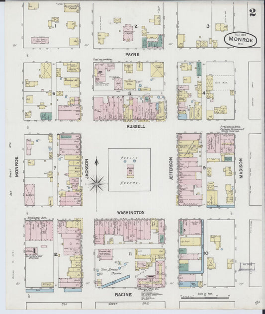 Sanborn Fire Insurance Map from Monroe, Green County, Wisconsin (1889), Sheet #0002 - Historic Sanborn Fire Insurance Map Print, vintage old map wall art, antique decor, genealogy gift, Wisconsin Wisconsin map