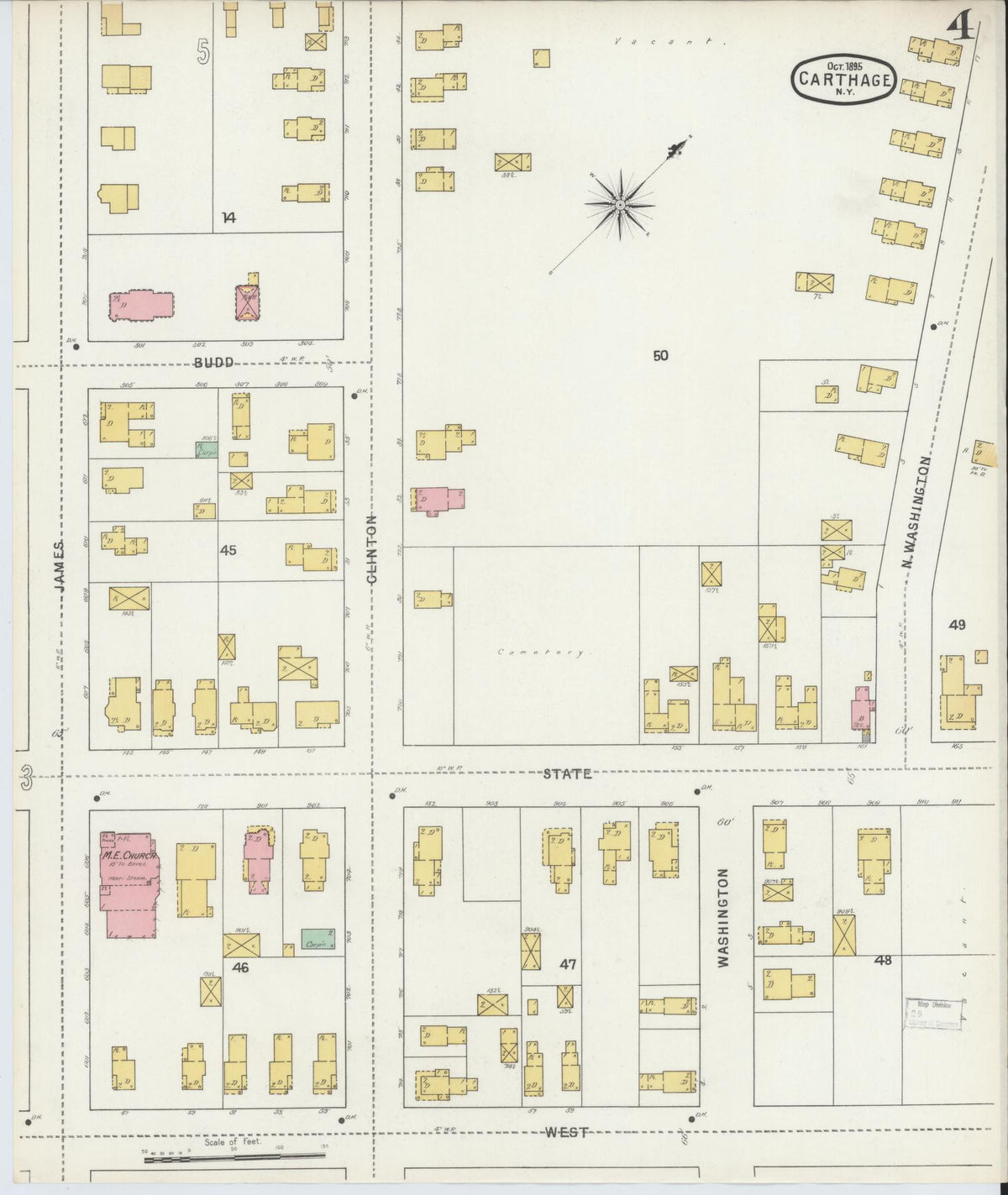 Sanborn Fire Insurance Map from Carthage, Jefferson County, New York (1895), Sheet #0004 - Complete Map Set gallery image, historic Sanborn map, vintage wall art, New York New York