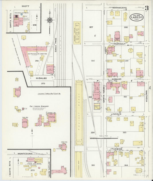 Sanborn Fire Insurance Map from Laredo, Webb County, Texas (1909), Sheet #0003 - Historic Sanborn Fire Insurance Map Print, vintage old map wall art, antique decor, genealogy gift, Texas Texas map