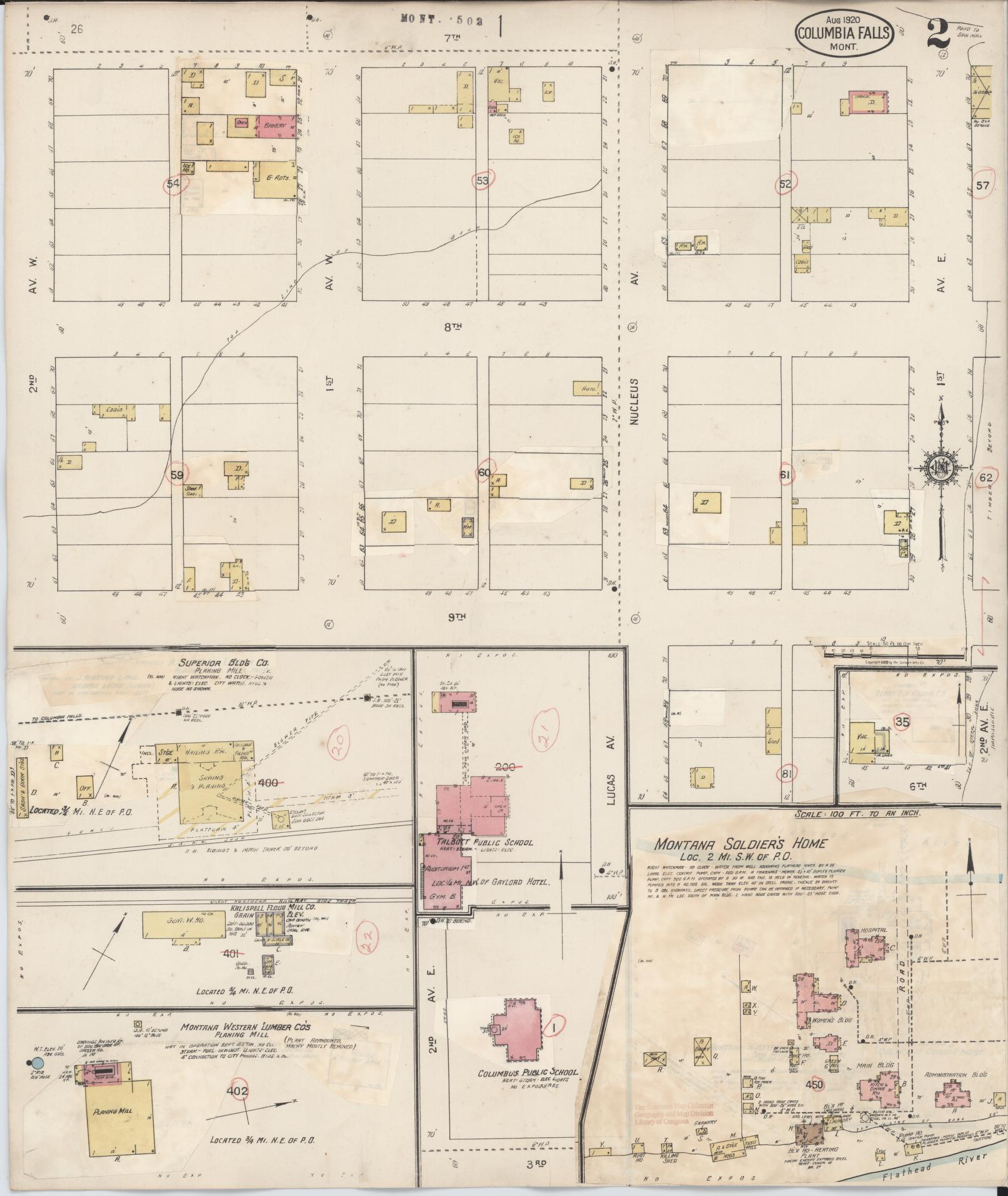 Sanborn Fire Insurance Map from Columbia Falls, Flathead County, Montana (1932), Sheet #0002 - Complete Map Set gallery image, historic Sanborn map, vintage wall art, Montana Montana