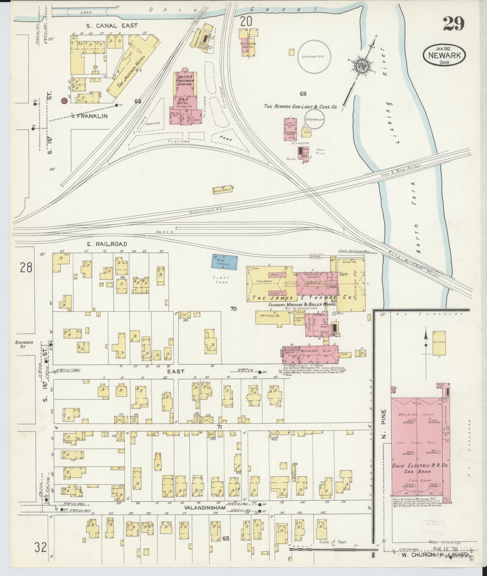 Sanborn Fire Insurance Map from Newark, Licking County, Ohio (1912), Sheet #0029 - Complete Map Set gallery image, historic Sanborn map, vintage wall art, Ohio Ohio