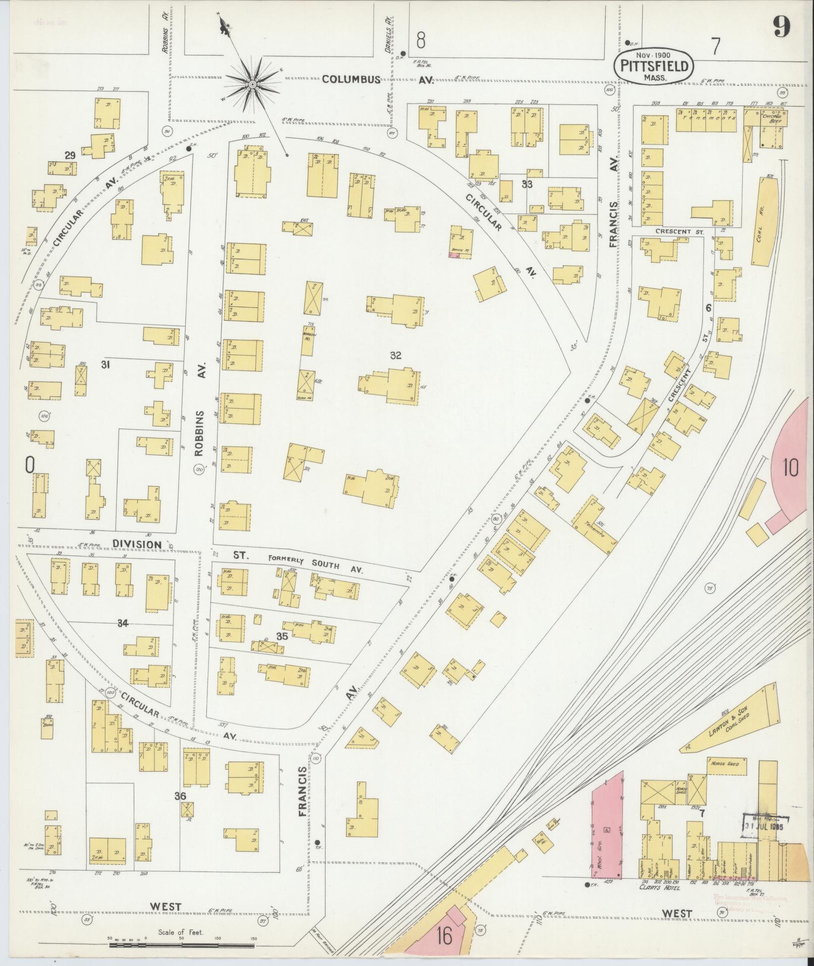 Sanborn Fire Insurance Map from Pittsfield, Berkshire County, Massachusetts (1900), Sheet #0009 - Complete Map Set gallery image, historic Sanborn map, vintage wall art, Massachusetts Massachusetts