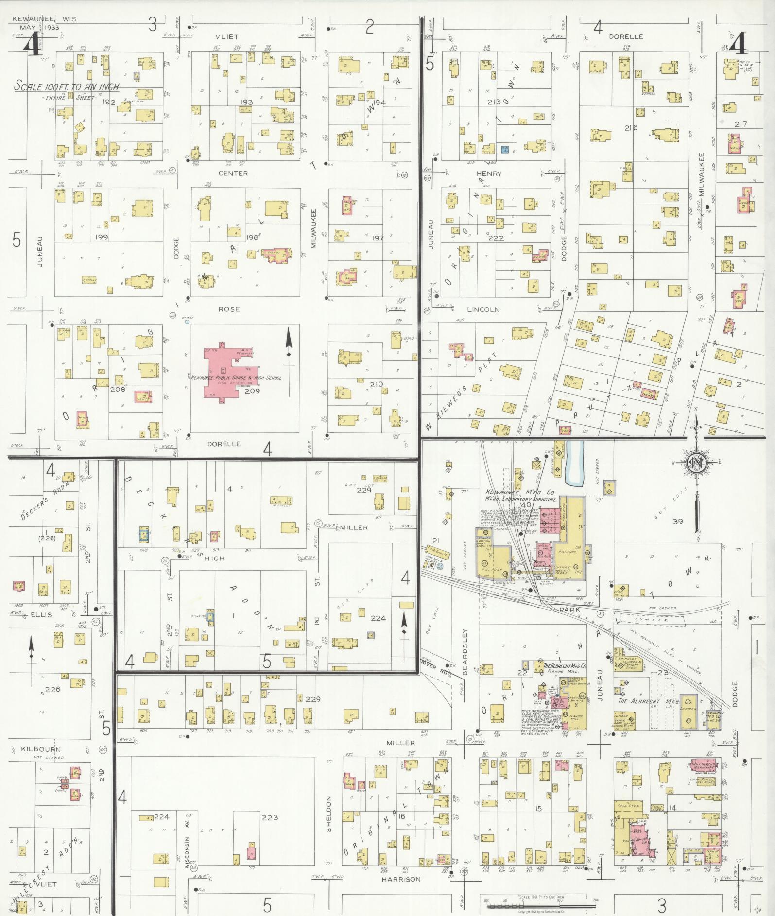 Sanborn Fire Insurance Map from Kewaunee, Kewaunee County, Wisconsin (1933), Sheet #0004 - Complete Map Set gallery image, historic Sanborn map, vintage wall art, Wisconsin Wisconsin