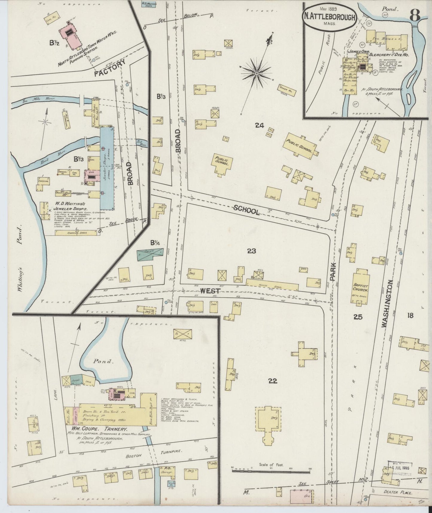 Sanborn Fire Insurance Map from North Attleborough, Bristol County, Massachusetts (1889), Sheet #0008 - Complete Map Set gallery image, historic Sanborn map, vintage wall art, Massachusetts Massachusetts