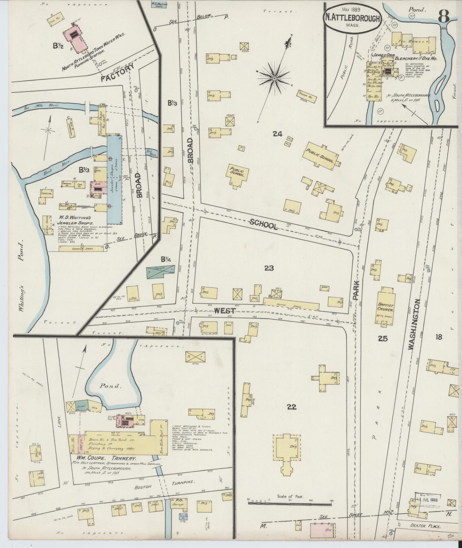 Sanborn Fire Insurance Map from North Attleborough, Bristol County, Massachusetts (1889), Sheet #0008 - Complete Map Set gallery image, historic Sanborn map, vintage wall art, Massachusetts Massachusetts