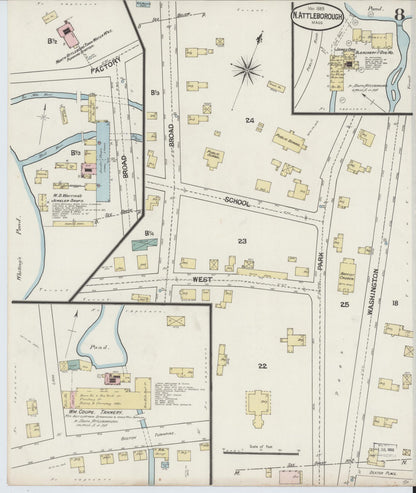 Sanborn Fire Insurance Map from North Attleborough, Bristol County, Massachusetts (1889), Sheet #0008 - Complete Map Set gallery image, historic Sanborn map, vintage wall art, Massachusetts Massachusetts