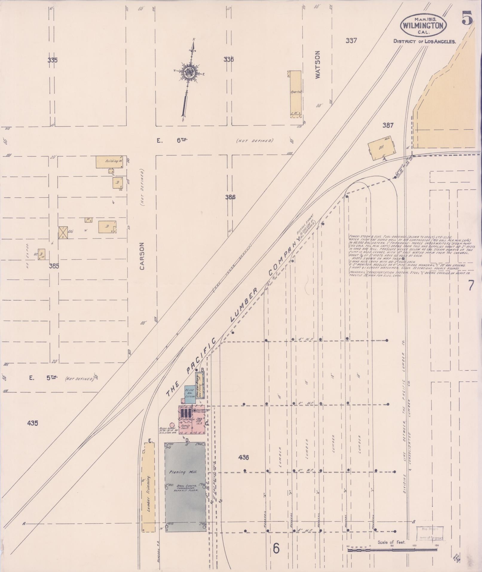 Sanborn Fire Insurance Map from Wilmington, Los Angeles County, California (1913), Sheet #0005 - Complete Map Set gallery image, historic Sanborn map, vintage wall art, California California