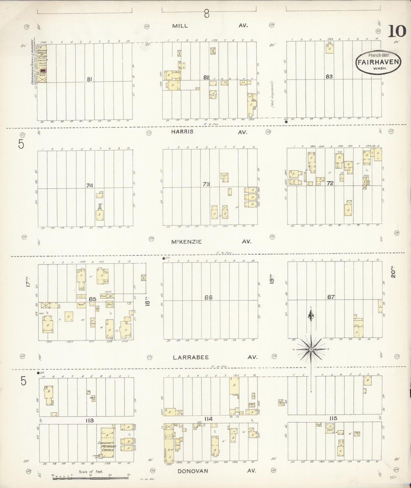 Sanborn Fire Insurance Map from Fairhaven [see also Bellingham and Sehome], Whatcom County, Washington (1897), Sheet #0010 - Complete Map Set gallery image, historic Sanborn map, vintage wall art, Washington Washington