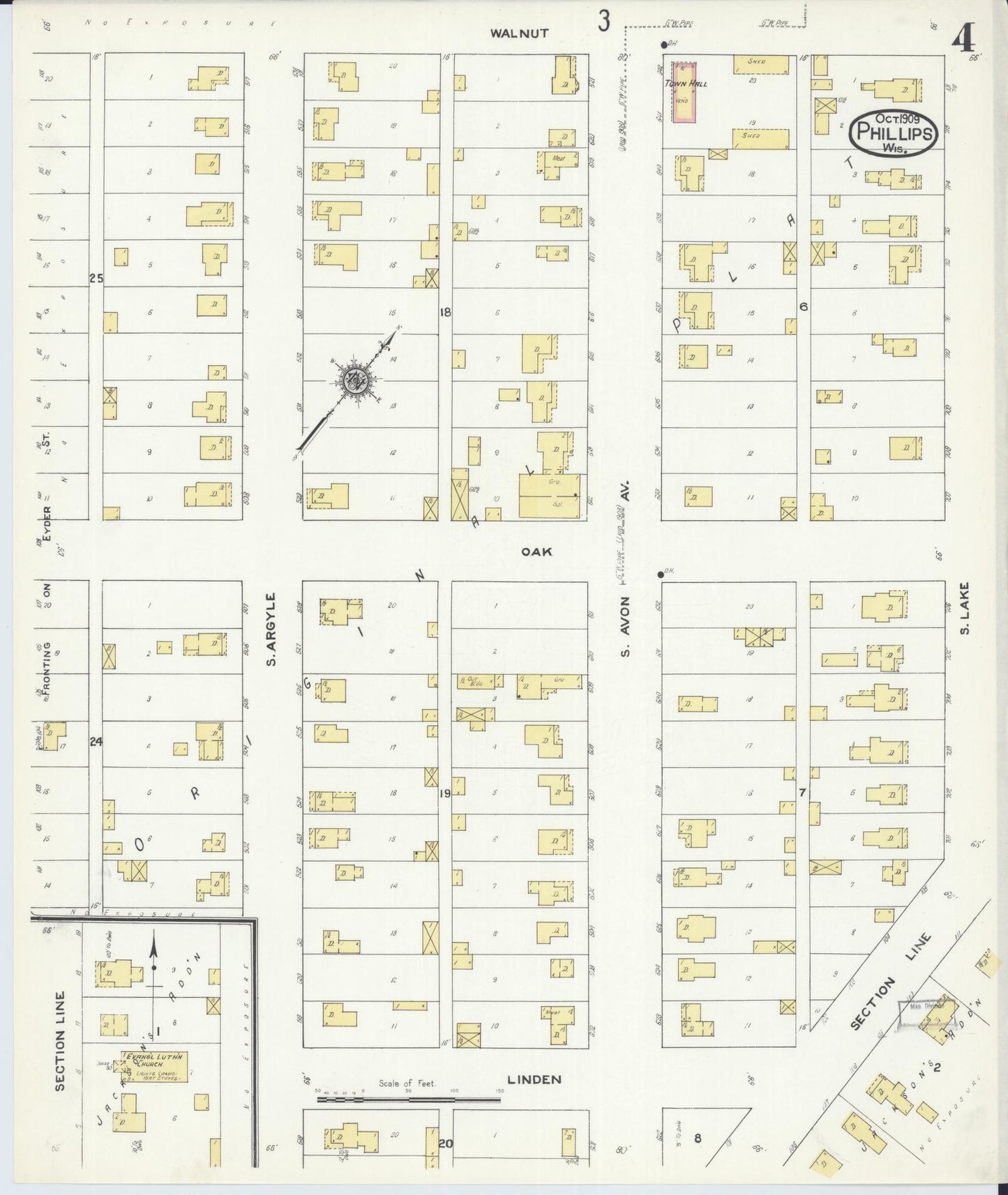 Sanborn Fire Insurance Map from Phillips, Price County, Wisconsin (1909), Sheet #0004 - Complete Map Set gallery image, historic Sanborn map, vintage wall art, Wisconsin Wisconsin
