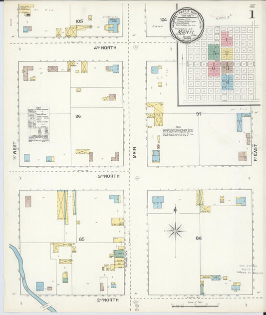 Sanborn Fire Insurance Map from Manti, Sanpete County, Utah (1892), Sheet #0001 - Historic Sanborn Fire Insurance Map Print, vintage old map wall art, antique decor, genealogy gift, Utah Utah map