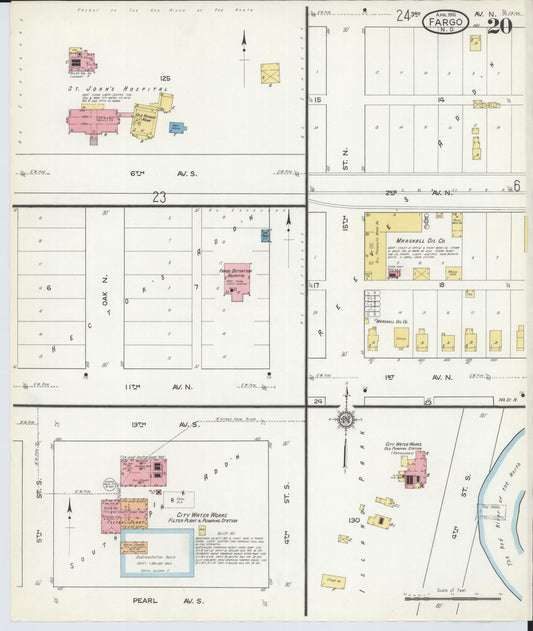Sanborn Fire Insurance Map from Fargo, Cass County, North Dakota (1916), Sheet #0020 - Historic Sanborn Fire Insurance Map Print, vintage old map wall art, antique decor, genealogy gift, North Dakota North Dakota map