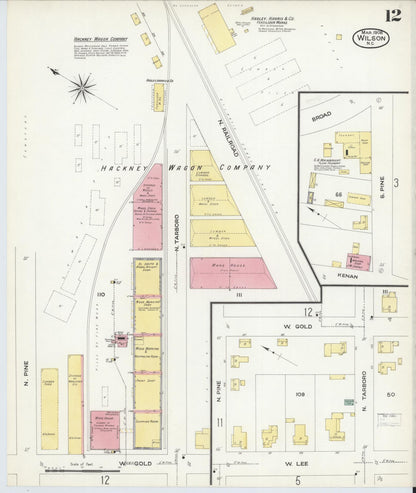 Sanborn Fire Insurance Map from Wilson, Wilson County, North Carolina (1908), Sheet #0012 - Complete Map Set gallery image, historic Sanborn map, vintage wall art, North Carolina North Carolina