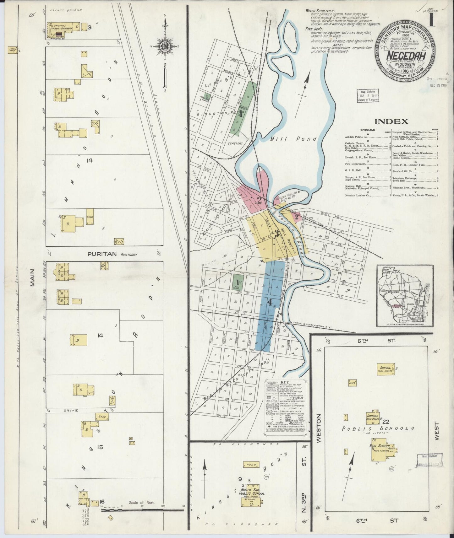 Sanborn Fire Insurance Map from Necedah, Juneau County, Wisconsin (1916), Sheet #0001 - Complete Map Set gallery image, historic Sanborn map, vintage wall art, Wisconsin Wisconsin