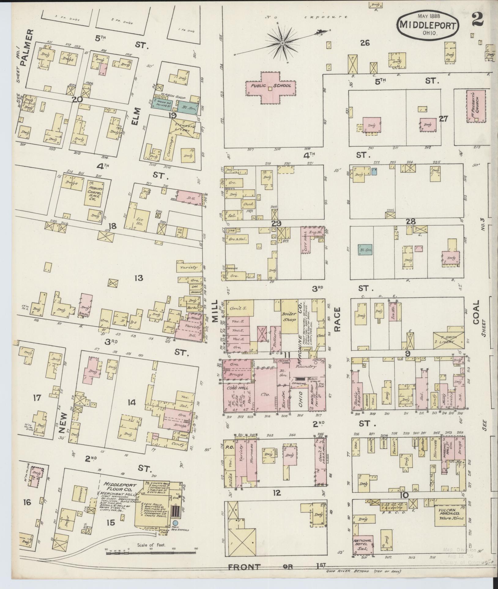 Sanborn Fire Insurance Map from Middleport, Meigs County, Ohio (1888), Sheet #0002 - Historic Sanborn Fire Insurance Map Print, vintage old map wall art, antique decor, genealogy gift, Ohio Ohio map
