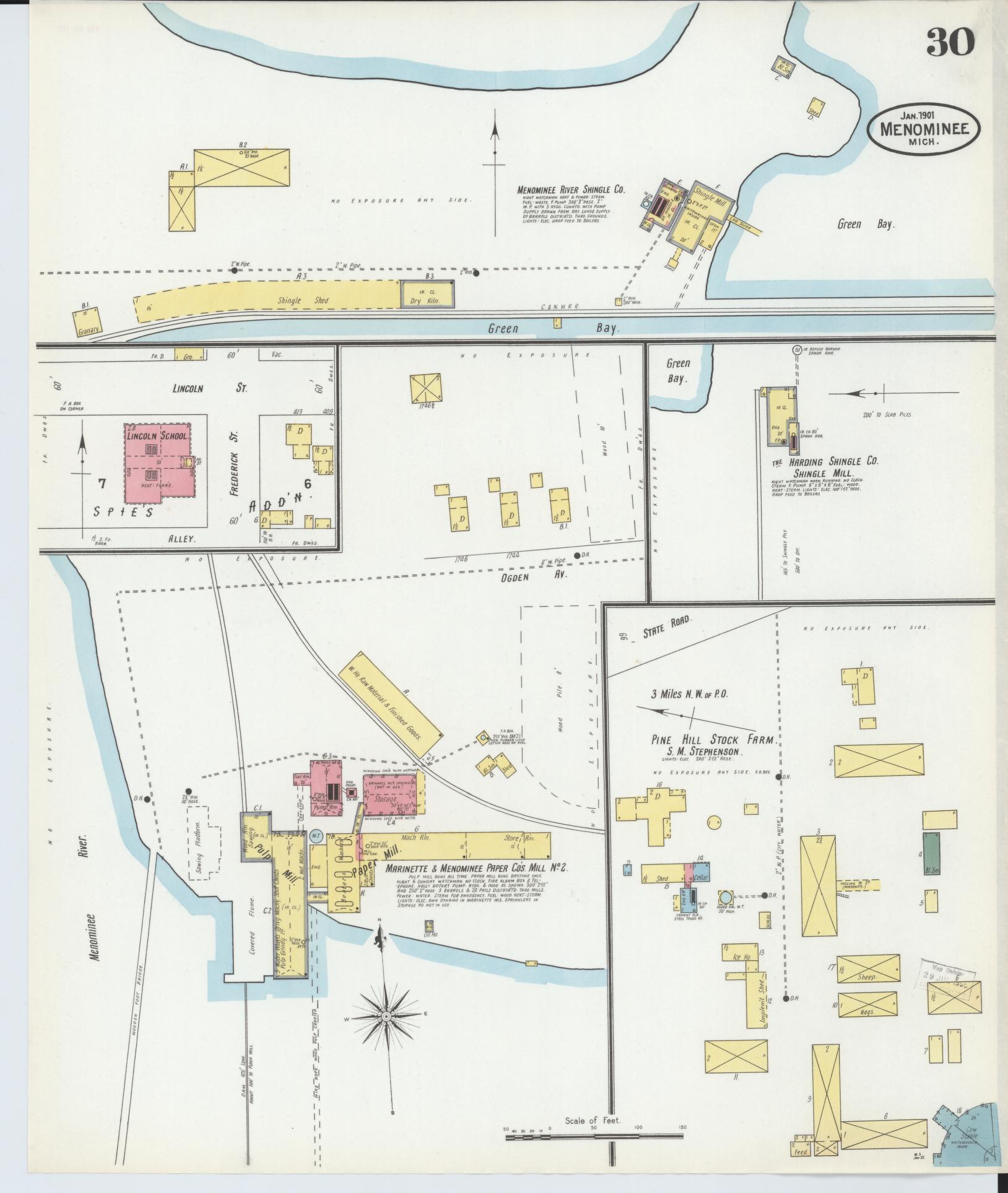 Sanborn Fire Insurance Map from Menominee, Menominee County, Michigan (1901), Sheet #0030 - Complete Map Set gallery image, historic Sanborn map, vintage wall art, Michigan Michigan
