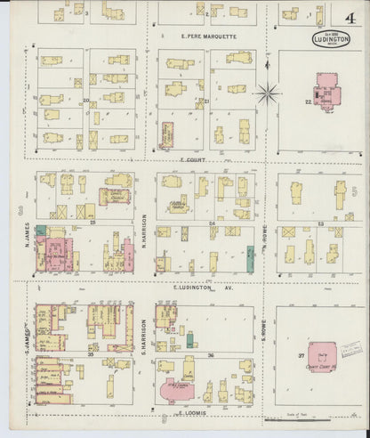 Sanborn Fire Insurance Map from Ludington, Mason County, Michigan (1895), Sheet #0004 - Complete Map Set gallery image, historic Sanborn map, vintage wall art, Michigan Michigan