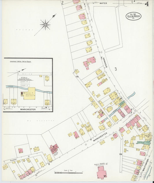 Sanborn Fire Insurance Map from Glen Rock, York County, Pennsylvania (1908), Sheet #0004 - Historic Sanborn Fire Insurance Map Print, vintage old map wall art, antique decor, genealogy gift, Pennsylvania Pennsylvania map