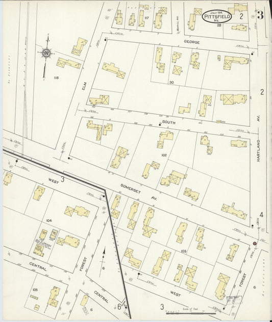 Sanborn Fire Insurance Map from Pittsfield, Somerset County, Maine (1914), Sheet #0003 - Historic Sanborn Fire Insurance Map Print, vintage old map wall art, antique decor, genealogy gift, Maine Maine map
