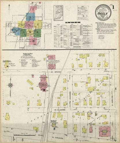 Sanborn Fire Insurance Map from Angola, Steuben County, Indiana (1914), Sheet #0001 - Historic Sanborn Fire Insurance Map Print, vintage old map wall art, antique decor, genealogy gift, Indiana Indiana map