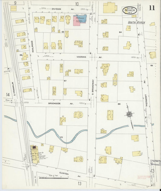 Sanborn Fire Insurance Map from Nyack, Rockland County, New York (1910), Sheet #0011 - Historic Sanborn Fire Insurance Map Print, vintage old map wall art, antique decor, genealogy gift, New York New York map
