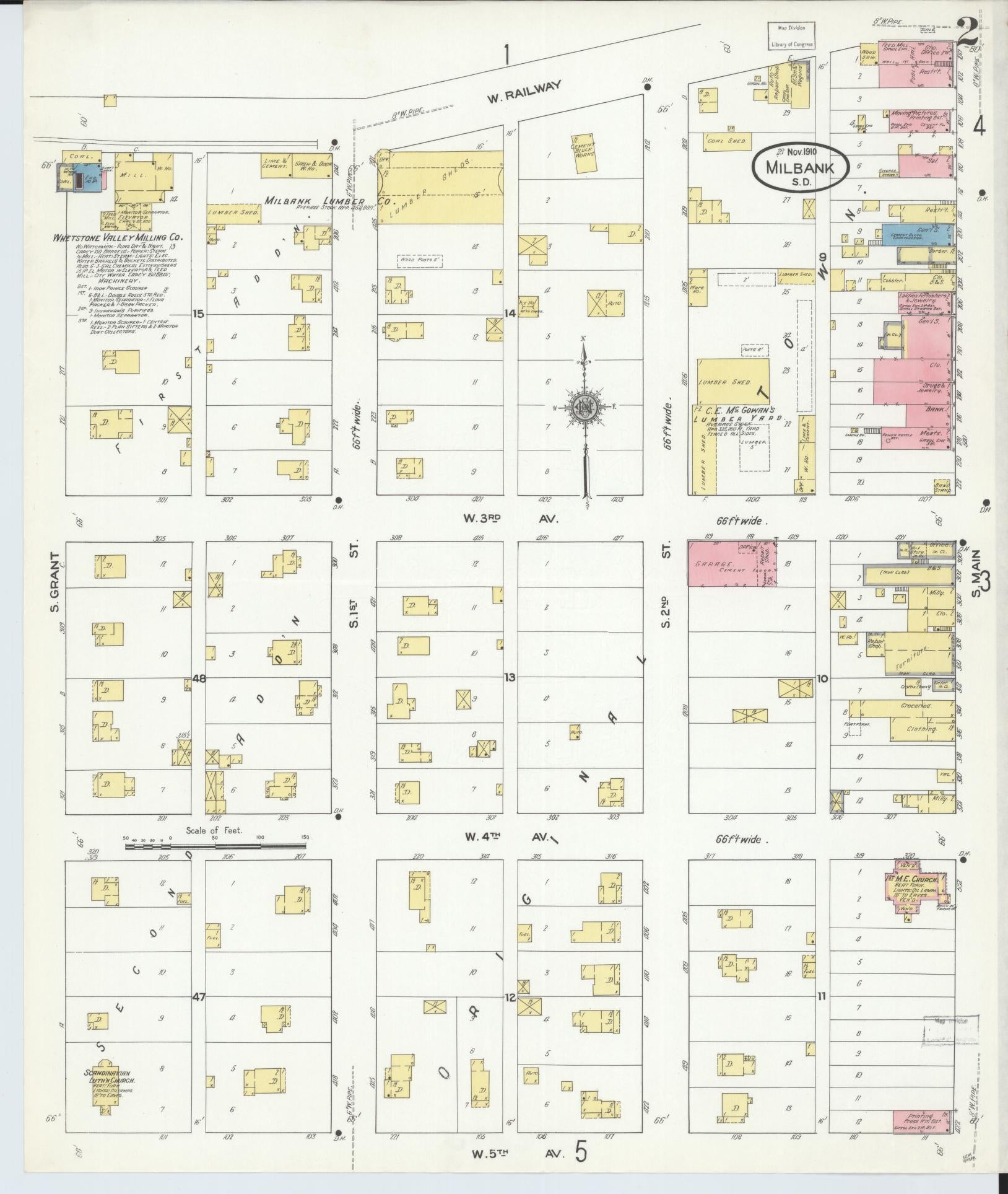 Sanborn Fire Insurance Map from Milbank, Grant County, South Dakota (1910), Sheet #0002 - Historic Sanborn Fire Insurance Map Print, vintage old map wall art, antique decor, genealogy gift, South Dakota South Dakota map