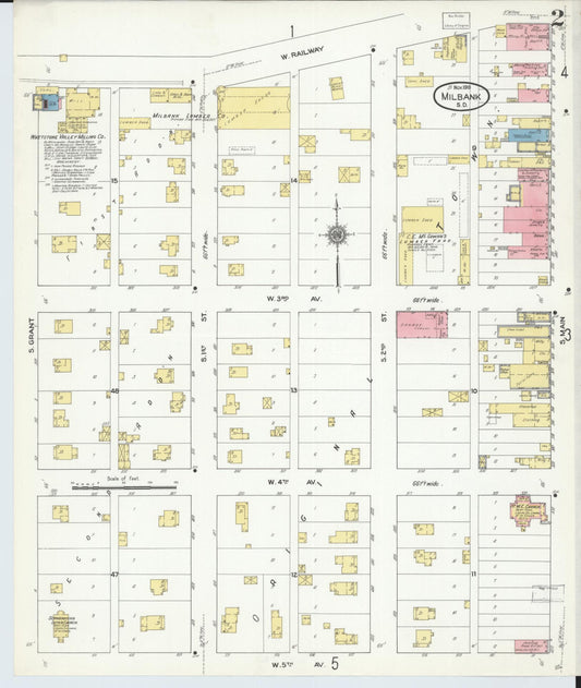 Sanborn Fire Insurance Map from Milbank, Grant County, South Dakota (1910), Sheet #0002 - Historic Sanborn Fire Insurance Map Print, vintage old map wall art, antique decor, genealogy gift, South Dakota South Dakota map