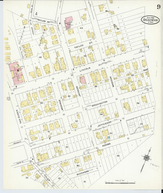 Sanborn Fire Insurance Map from Deadwood, Lawrence County, South Dakota (1909), Sheet #0009 - Historic Sanborn Fire Insurance Map Print, vintage old map wall art, antique decor, genealogy gift, South Dakota South Dakota map