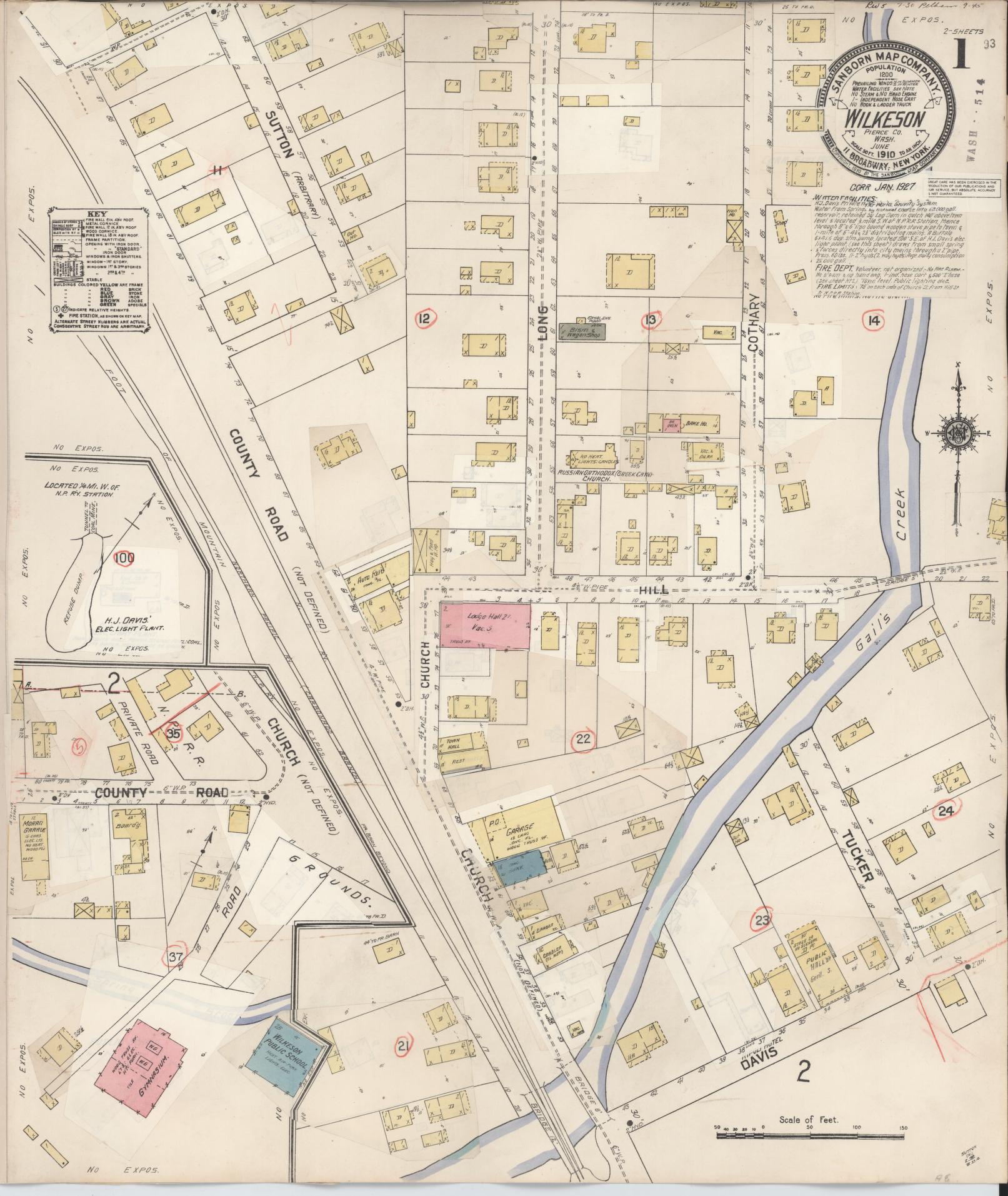 Sanborn Fire Insurance Map from Wilkeson, Pierce County, Washington (1927), Sheet #0001 - Complete Map Set gallery image, historic Sanborn map, vintage wall art, Washington Washington