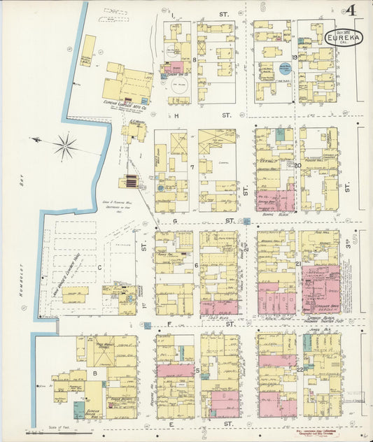 Sanborn Fire Insurance Map from Eureka, Humboldt County, California (1892), Sheet #0004 - Historic Sanborn Fire Insurance Map Print, vintage old map wall art, antique decor, genealogy gift, California California map